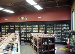 Interior of liquor store showing cold display cases