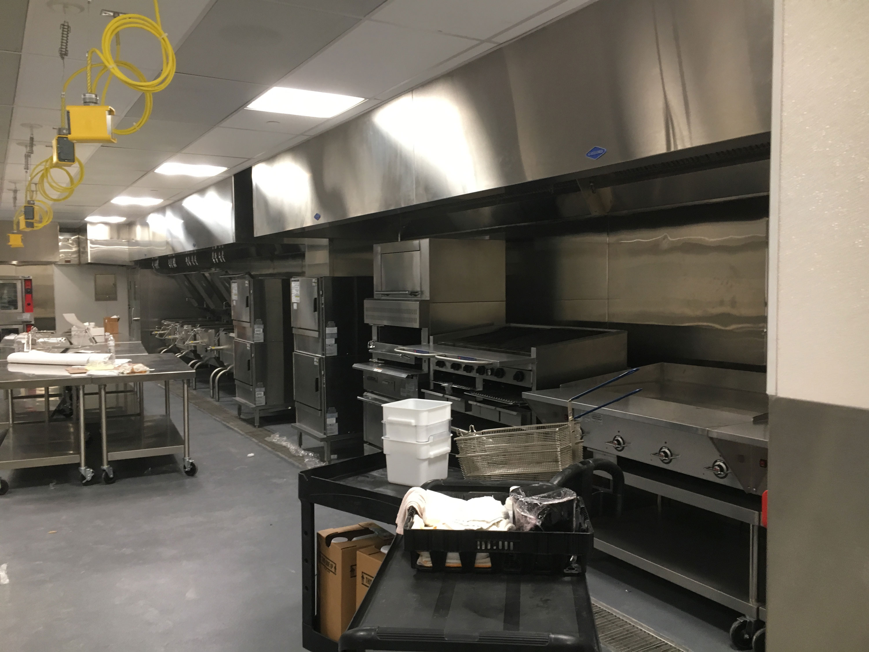 Interior commercial kitchen flat top cooking